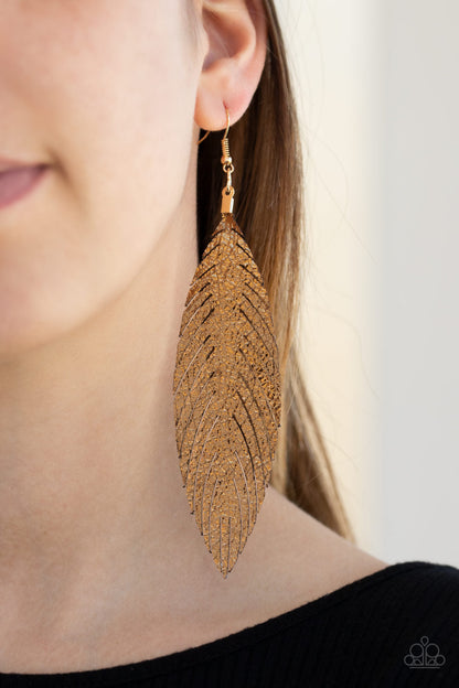 Feather Fantasy Gold Earrings Paparazzi