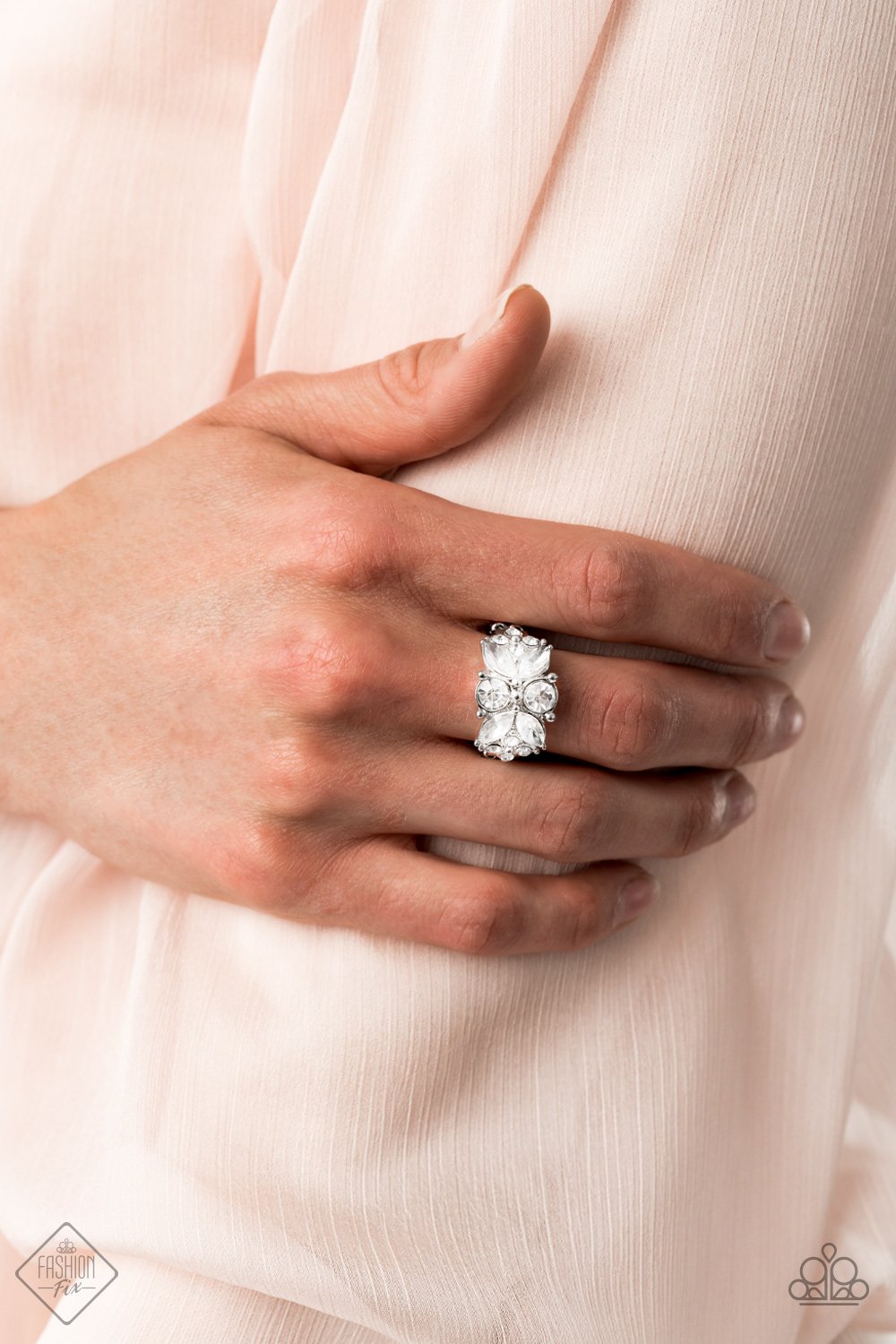 Sparkly State Of Mind White Ring Paparazzi