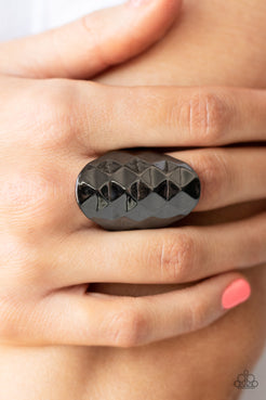 Ferociously Faceted Black Ring Paparazzi