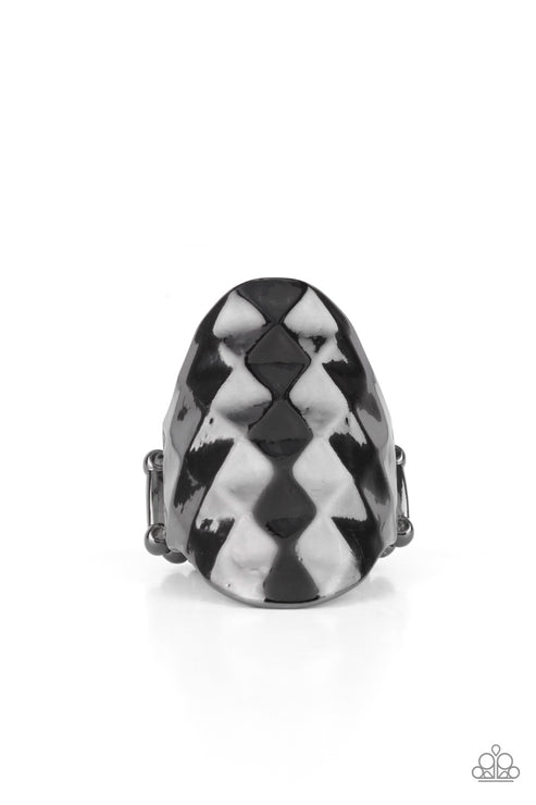 Ferociously Faceted Black Ring Paparazzi