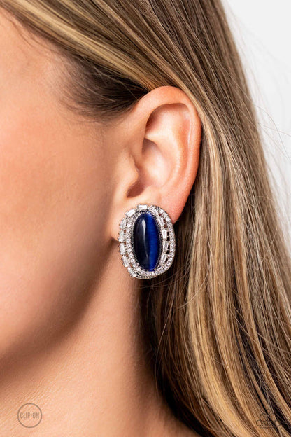 Shimmery Statement Blue Clip-On Earrings Paparazzi