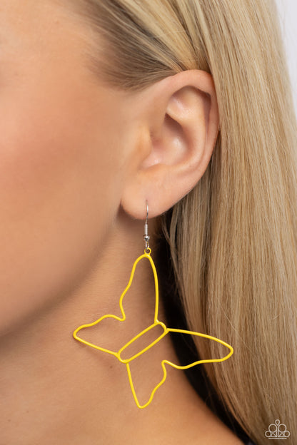 Soaring Silhouettes Yellow Earrings Paparazzi