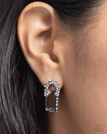 Safety Pin Secret Black Earrings Paparazzi