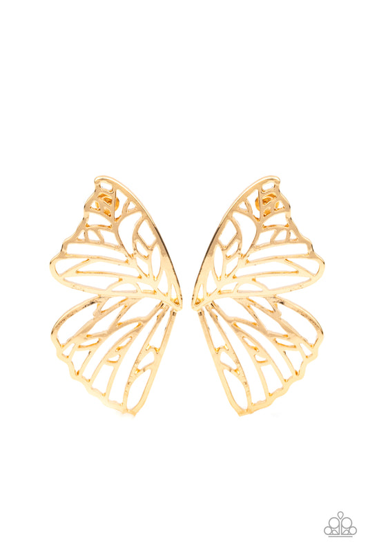 Butterfly Frills Gold Earrings Paparazzi