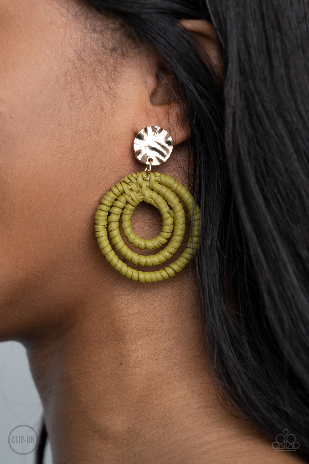 Whimsically Wicker Green Clip Earrings - Daria's Blings N Things