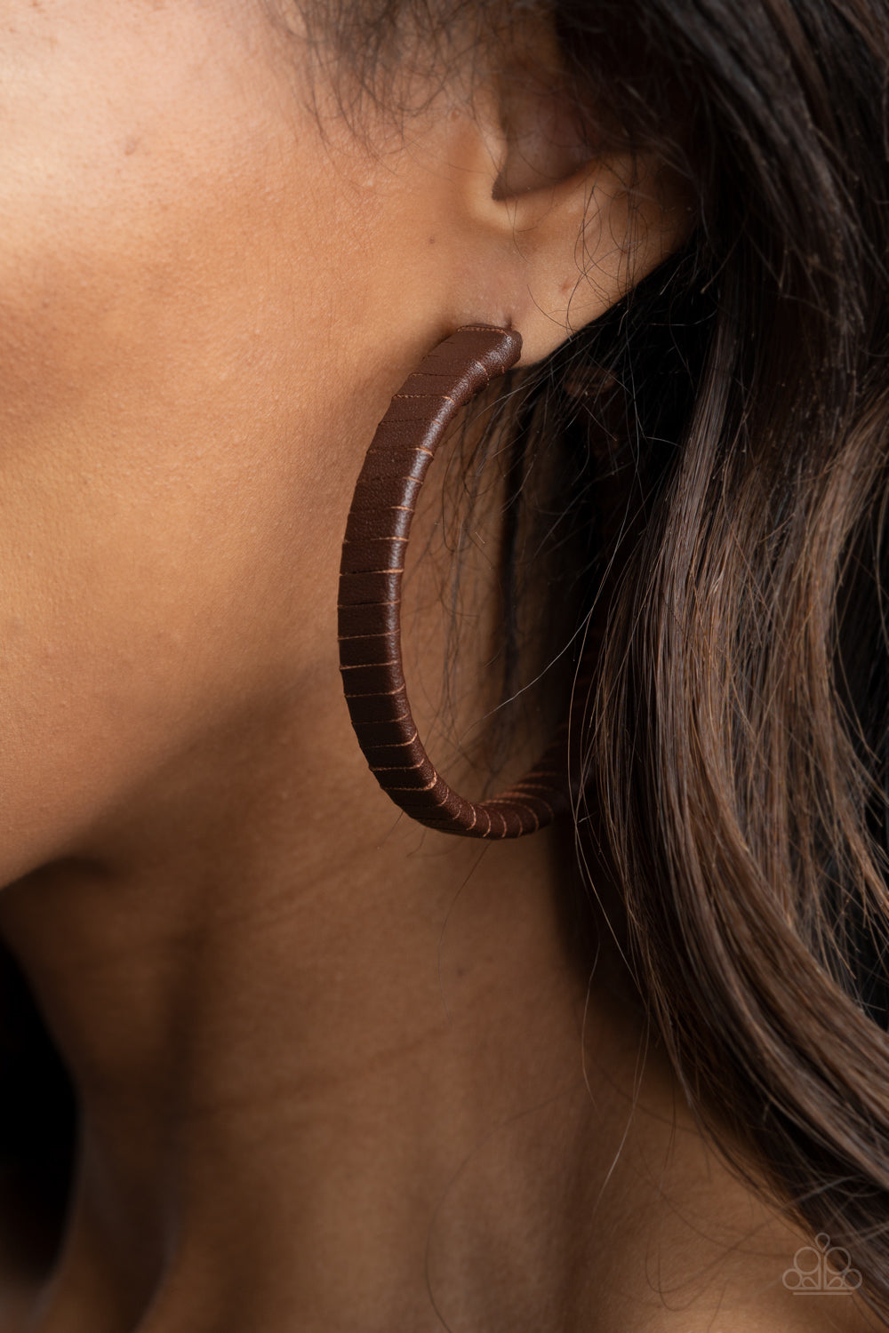 Leather-Clad Legend Brown Hoop Earrings Paparazzi