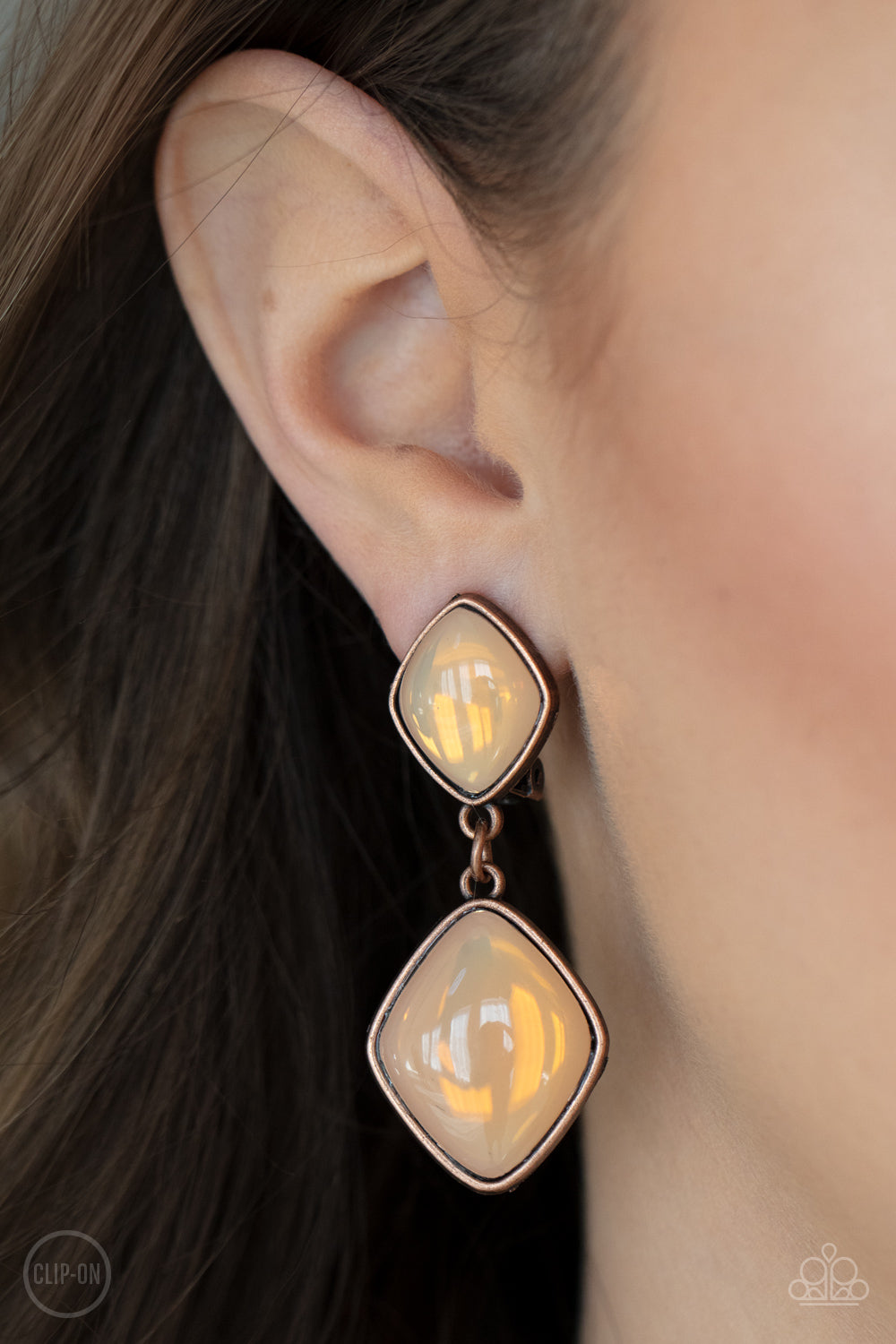 Double Dipping Diamonds Copper Clip-On Earrings Paparazzi