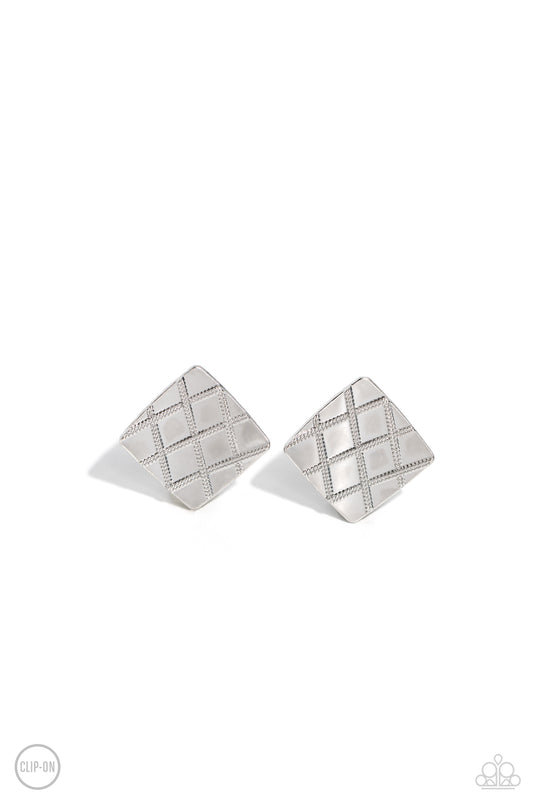 PLAID and Simple Silver Clip-On Earrings Paparazzi