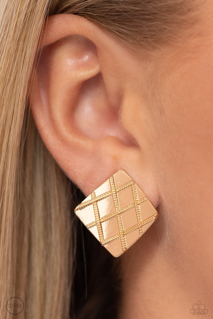 PLAID and Simple Gold Clip-On Earrings Paparazzi
