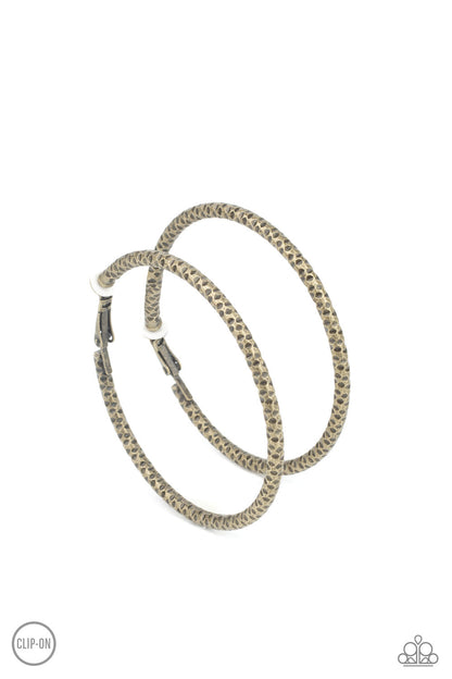 Subtly Sassy Brass Clip-On Hoop Earrings Paparazzi