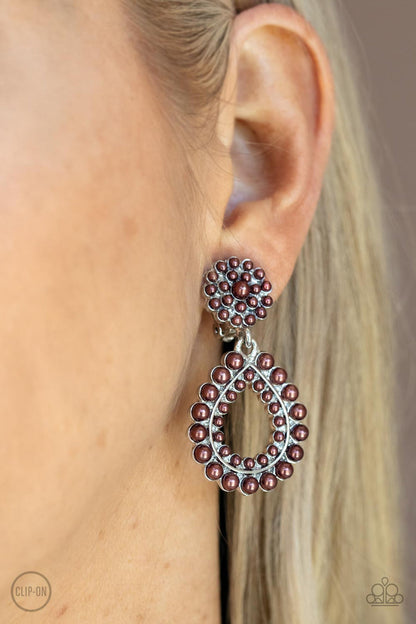 Discerning Droplets Brown Clip-On Earrings Paparazzi