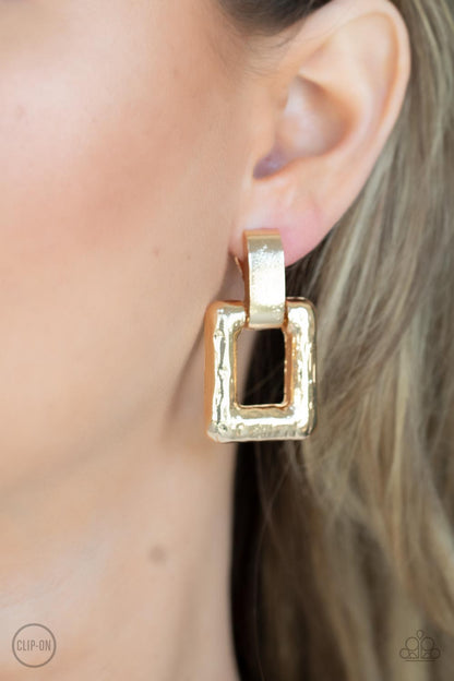 15 Minutes of FRAME Gold Clip Earrings Paparazzi