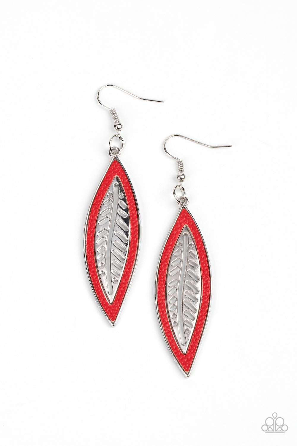 Leather Lagoon Red Earrings Paparazzi