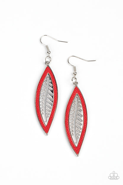 Leather Lagoon Red Earrings Paparazzi