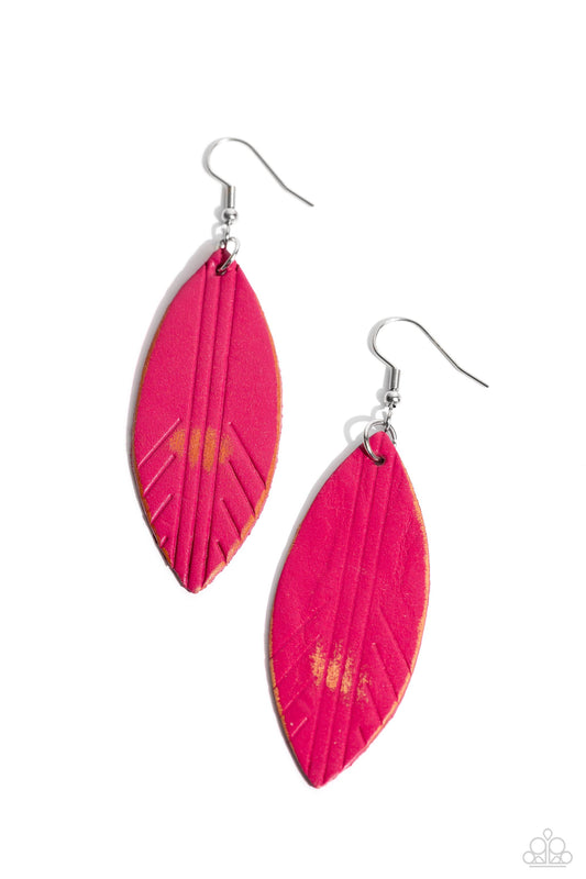 Leather Lounge Pink Earrings  Paparazzi