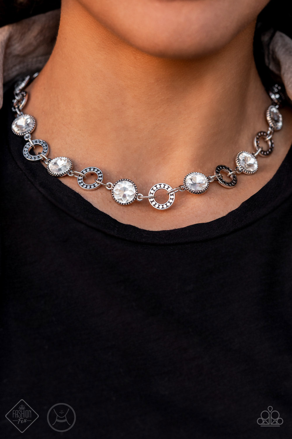 Rhinestone Rollout White Choker Necklace