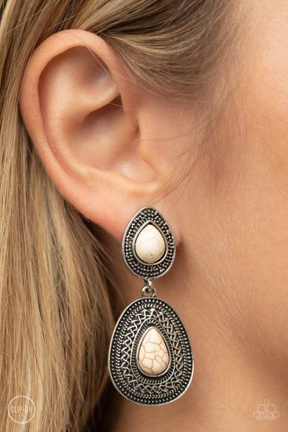 Country Soul White Clip-On Earrings Paparazzi