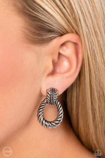 Roping Rodeo Silver Clip-On Earrings Paparazzi