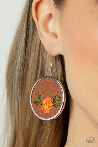 Prairie Patchwork Orange Earrings Paparazzi