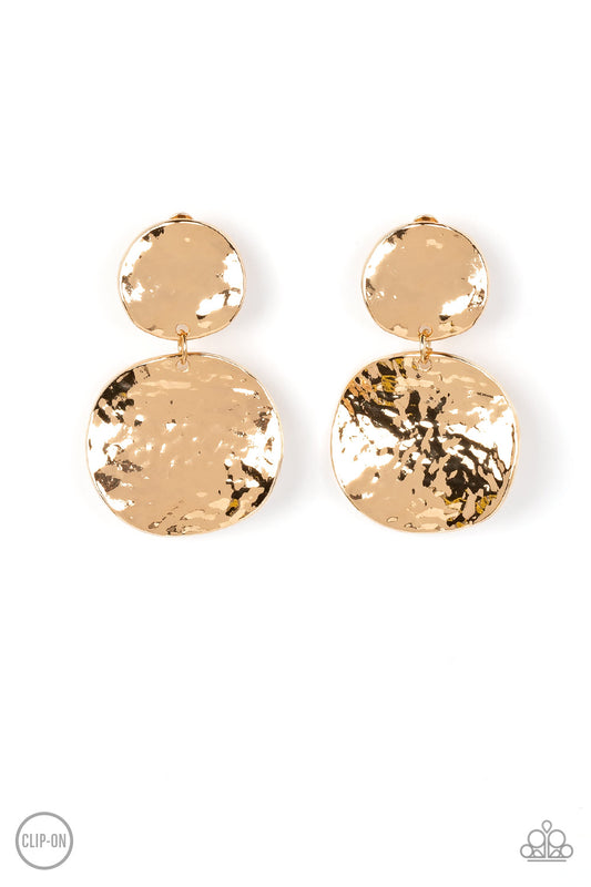 Rush Hour Gold Clip-On Earrings Paparazzi