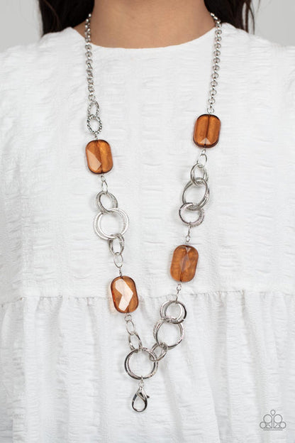 Stained Glass Glamour Brown Lanyard Necklace Paparazzi