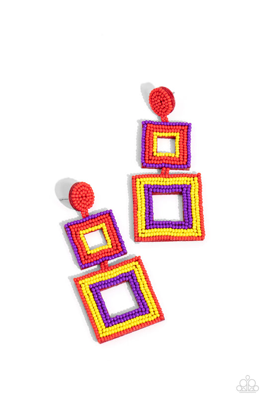Seize the Squares Red Post Earrings Paparazzi