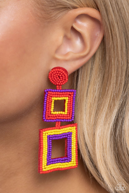 Seize the Squares Red Post Earrings Paparazzi