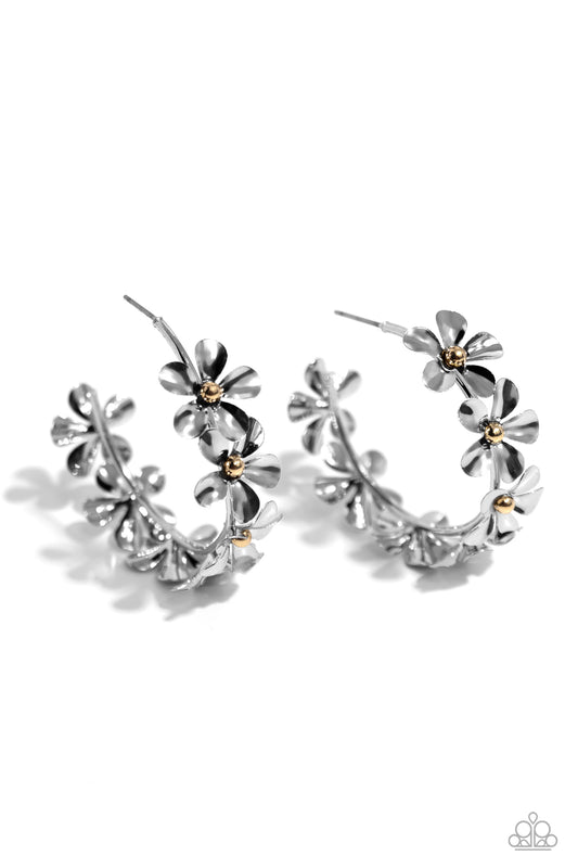 Floral Flamenco Silver Hoop Earrings Paparazzi