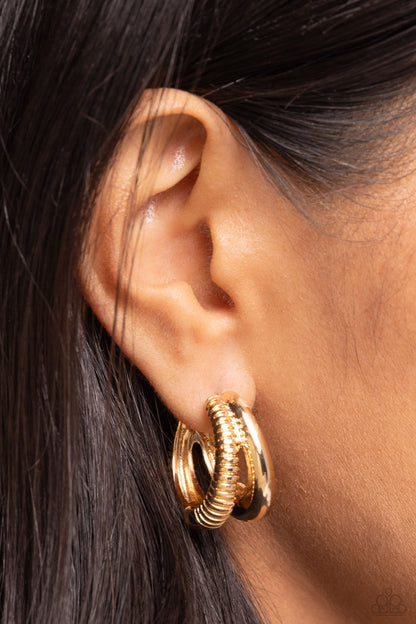 Textured Tremolo Gold Hoop Earrings Paparazzi