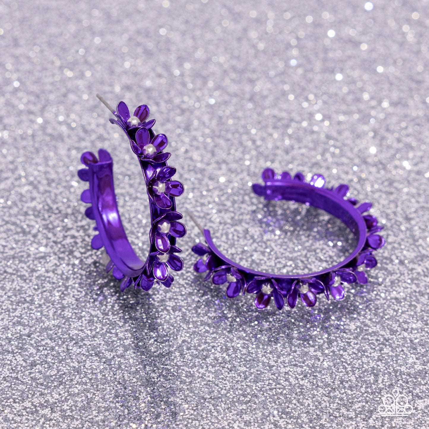 Fashionable Flower Crown Purple Hoop Earrings Paparazzi
