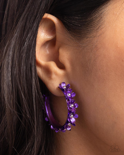 Fashionable Flower Crown Purple Hoop Earrings Paparazzi