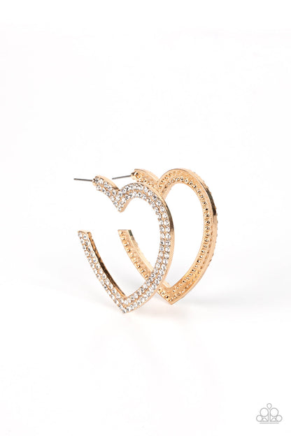 AMORE To Love Gold Heart Hoop Earrings Paparazzi