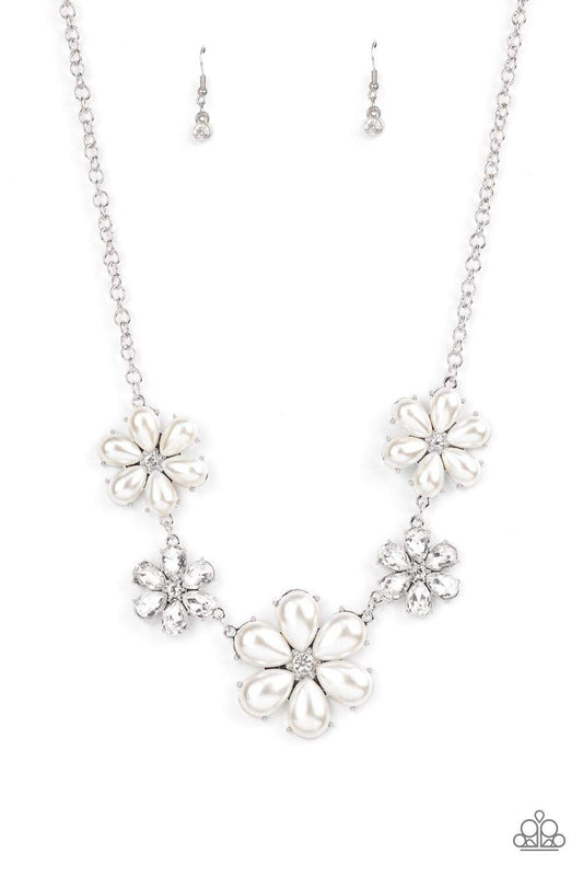 Fiercely Flowering White Necklace Paparazzi